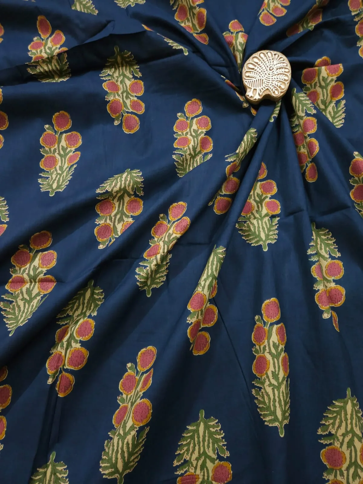 Navy blue base and bada  butta  printed Jaipuri Cotton Fabric