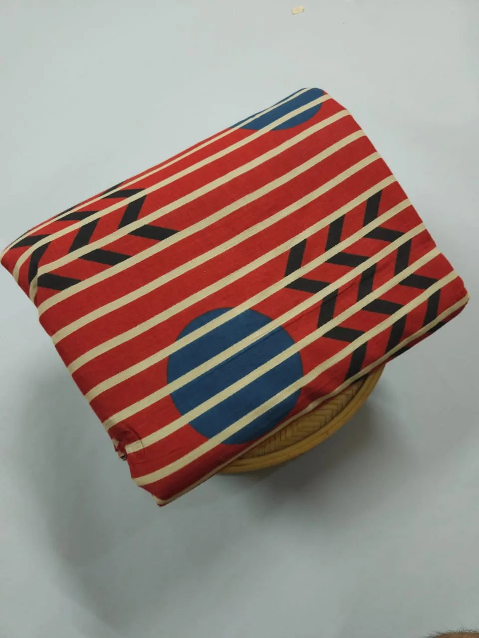 Red And Blue Zig Zag Geometry Printed Ajrakh Cotton Fabric