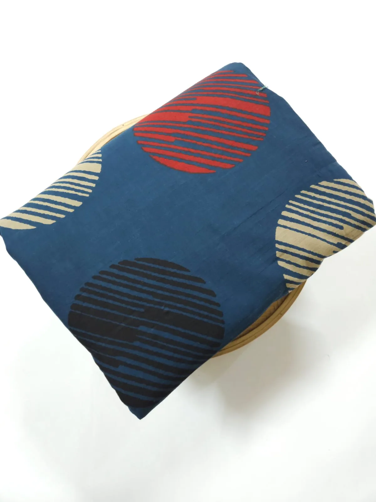 Indigo Blue Shade Base With Bindu And Stripes Ajrakh Print