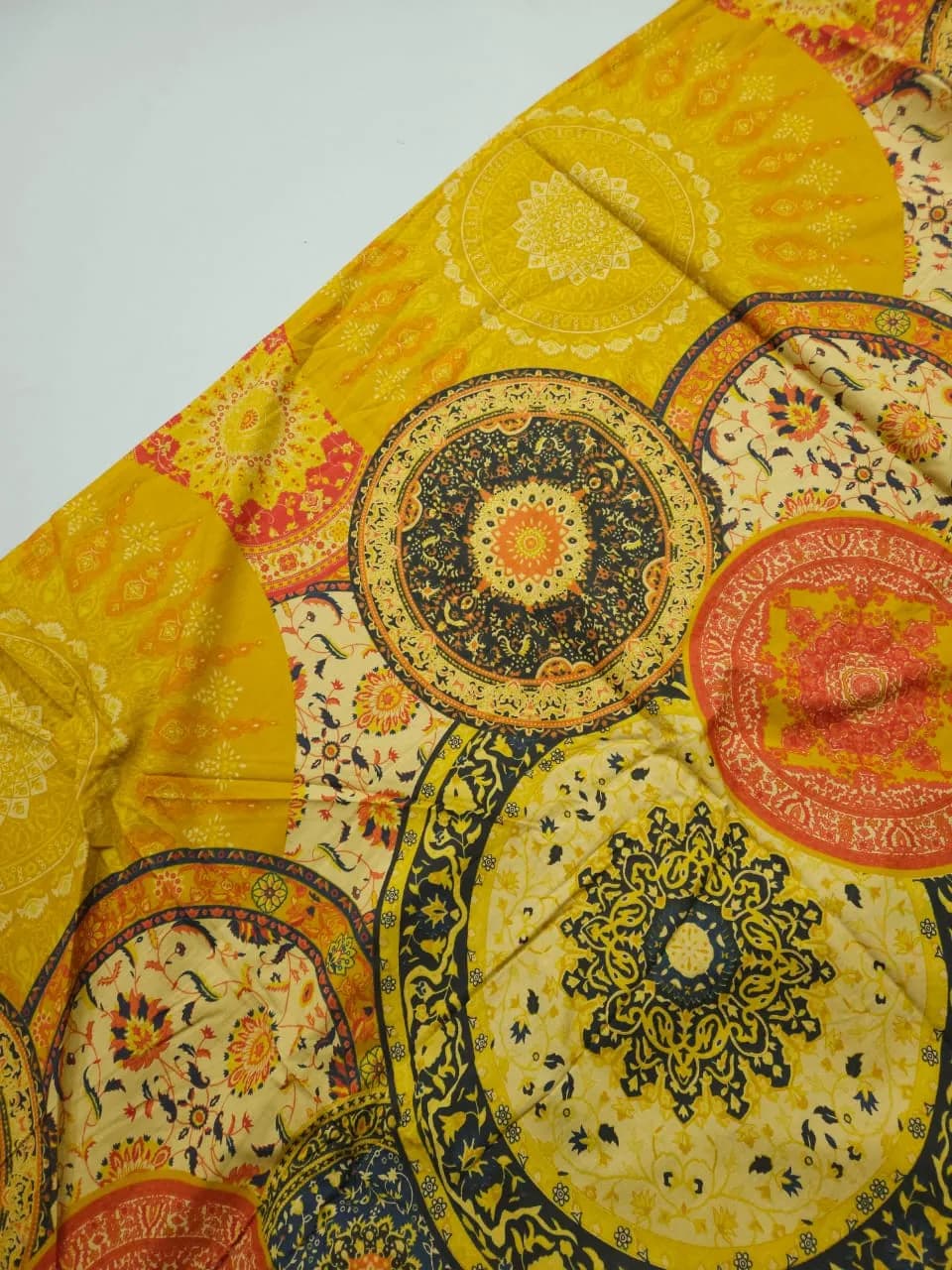 Mustard And Rug Printed Kalamkari Patch Work pure Cotton Fabric
