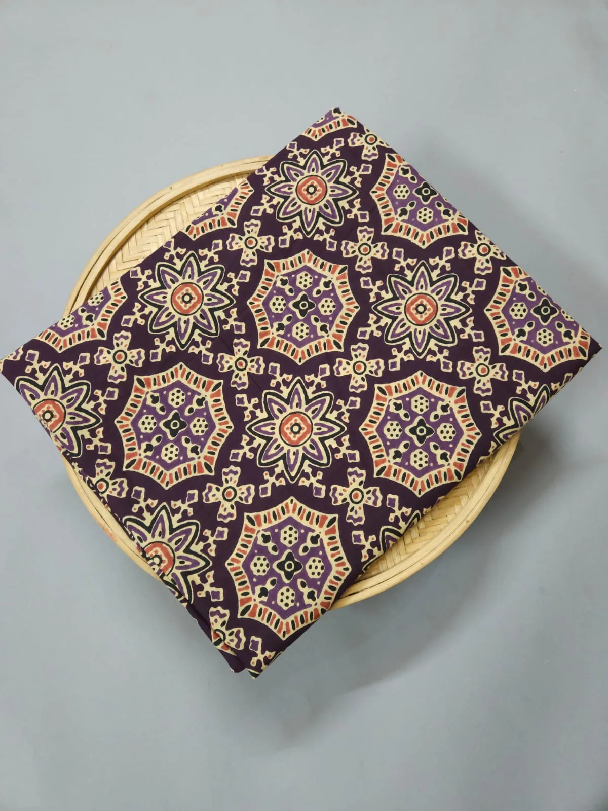 Wine Shade Base With Big Flower Ajrakh Print