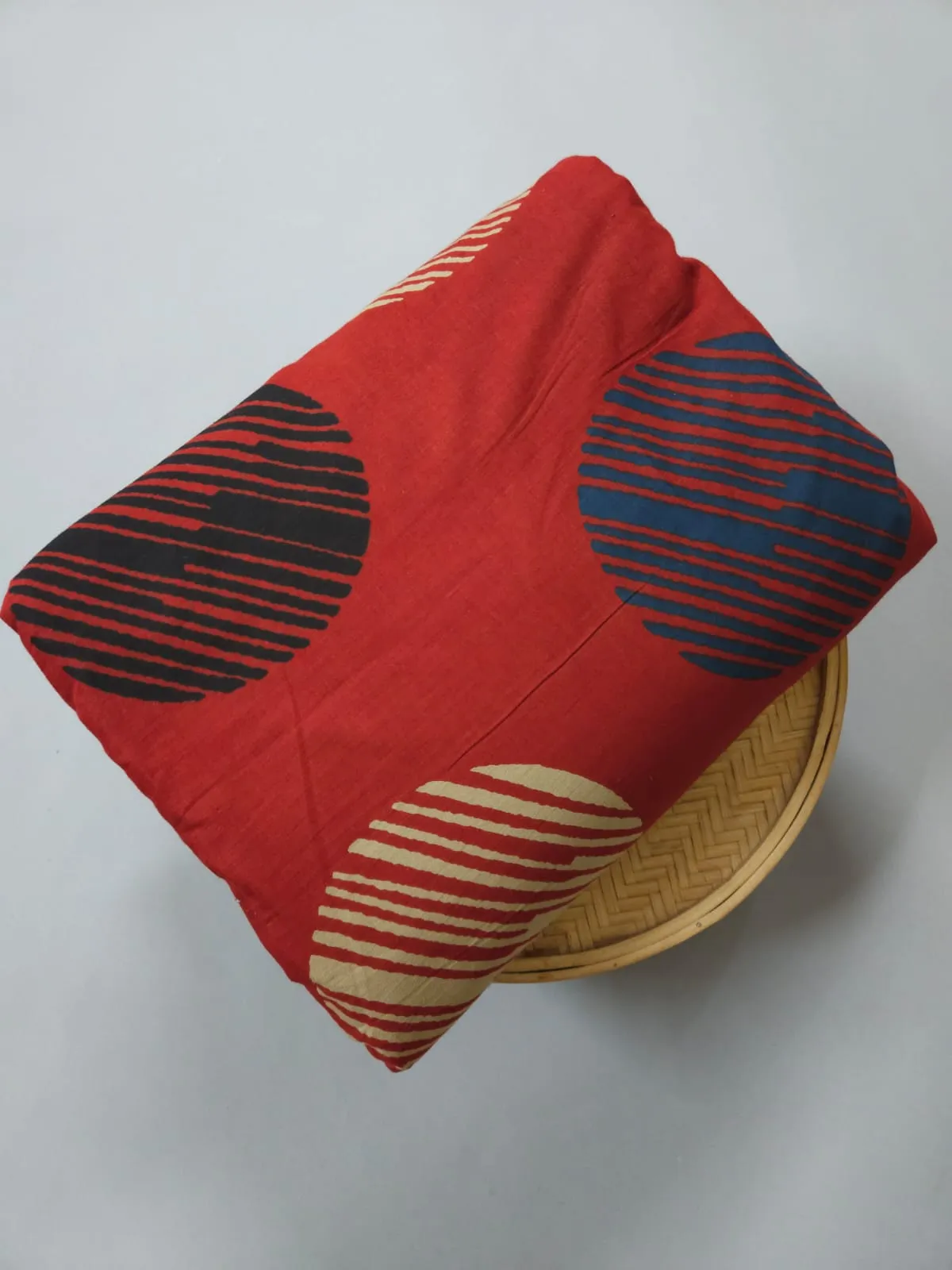 Red Shade Base With Bindu And Stripes Ajrakh Print