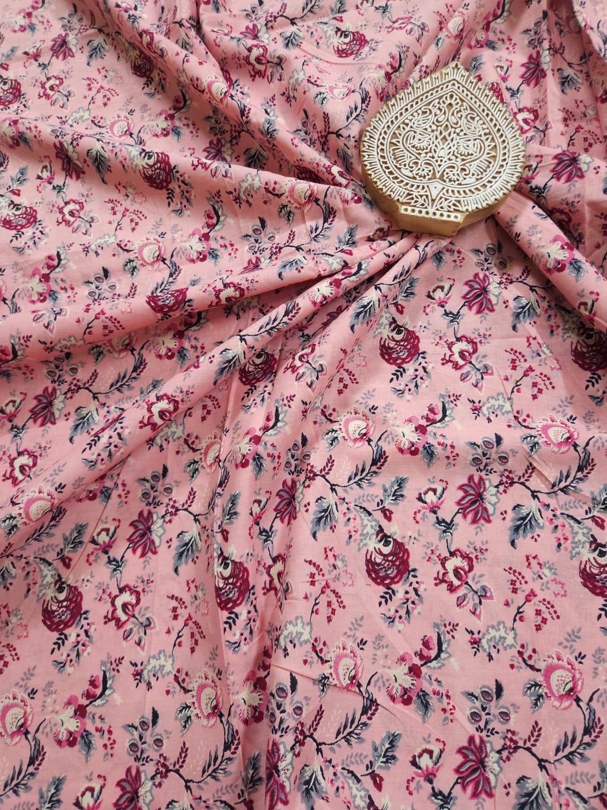 Light Pink Shade Base with Flower Printed Cotton Fabric