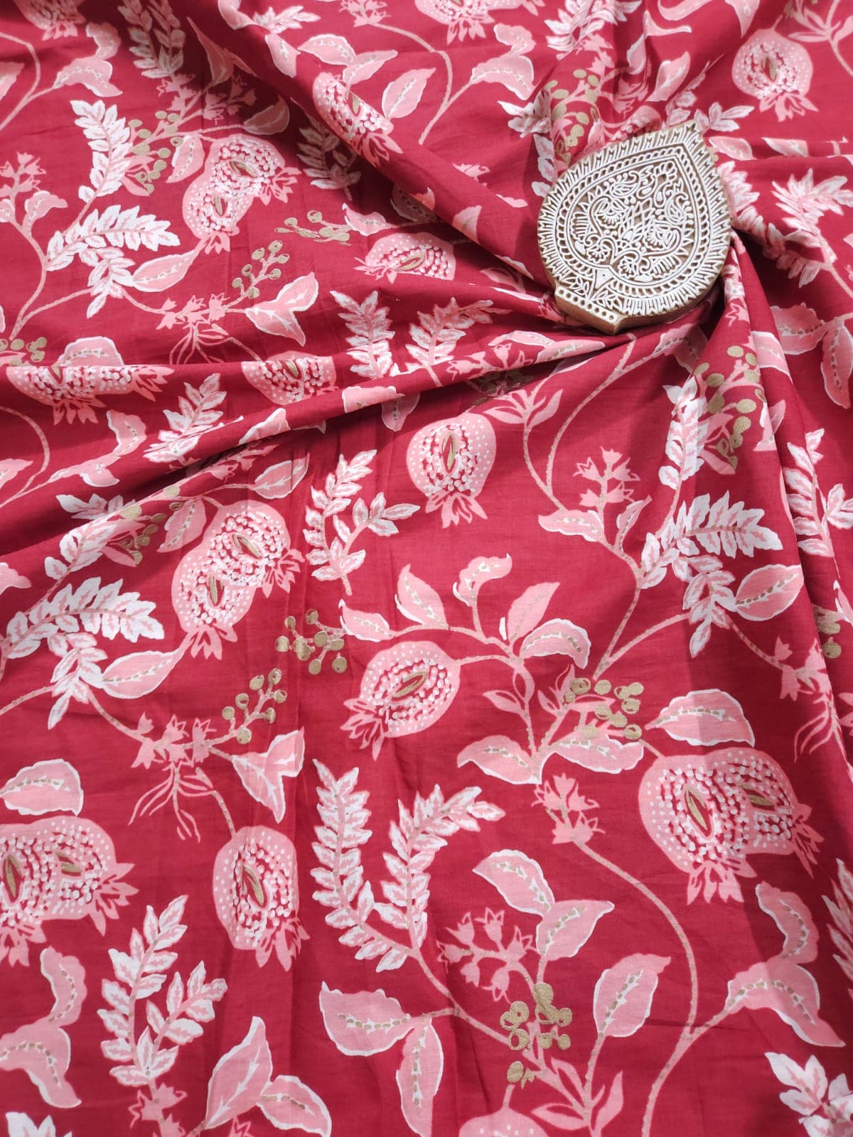 Red Shade Base with Floral Printed Cotton Fabric