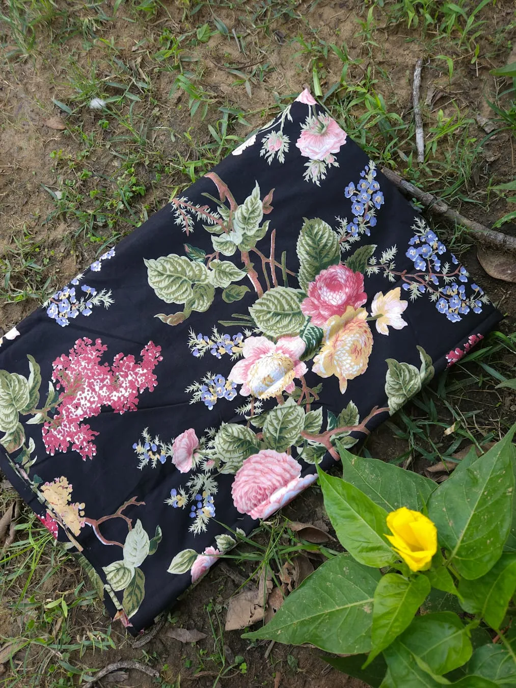 Black Base with Bunch Floral Garden Jaipuri Cotton Fabric