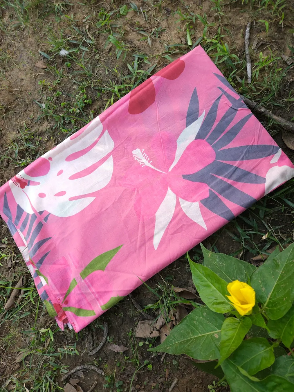Peach Base with Abstract Pastel Leaf Floral Garden Jaipuri Cotton Fabric