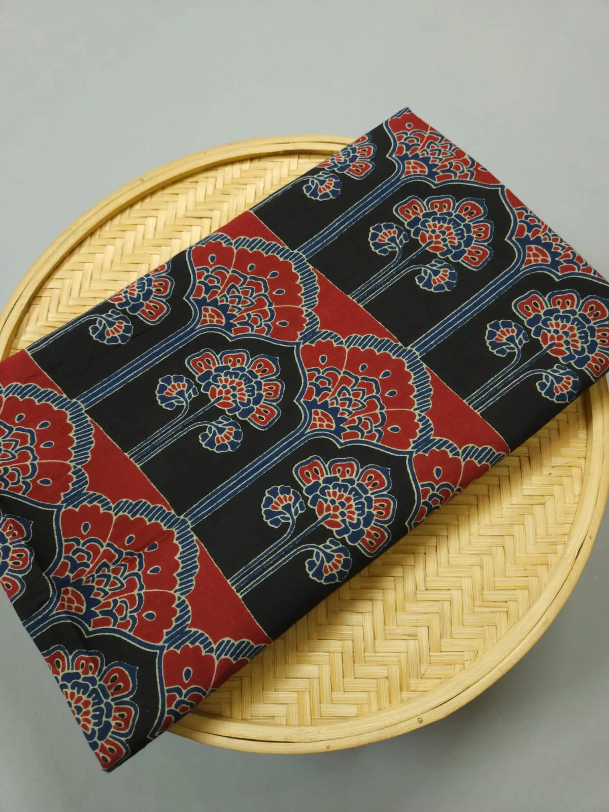 Black Shade Base Cotton Abstract Ajrakh Print,