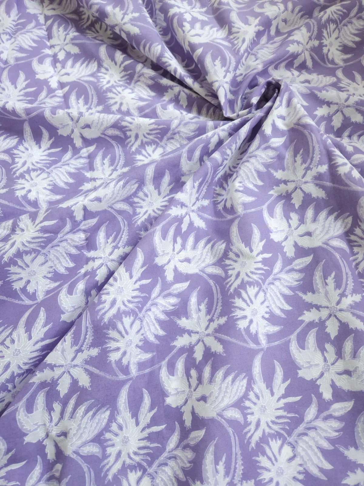 Lovender Shade Base Traditional Flower Jaal Block Print, Cotton Fabric.
