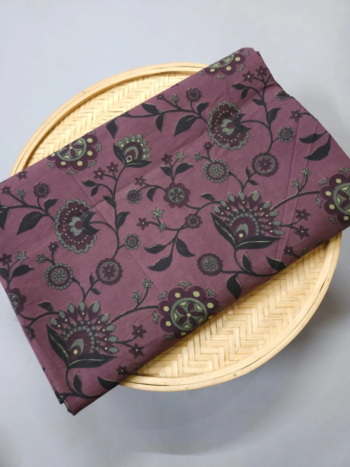 Wine Shade Base Traditional Ajrakh Flower Jaal Block Print.