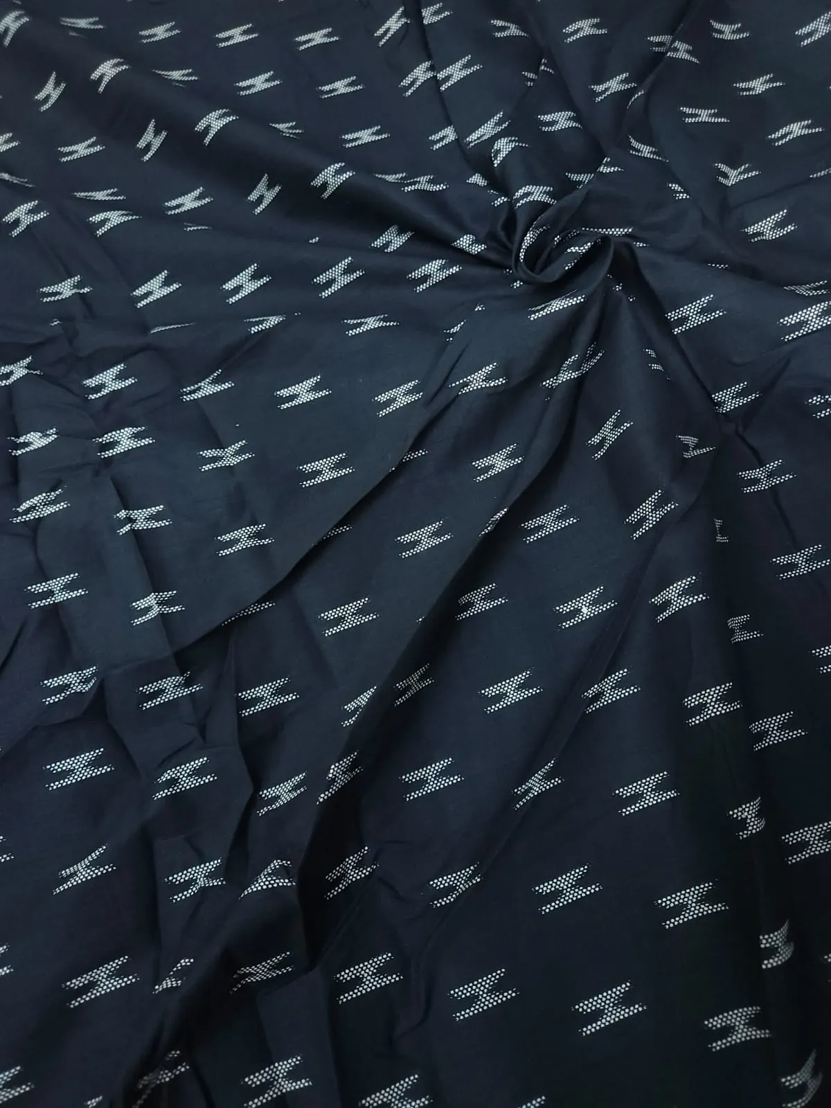 Black Shade Base Ikkat Print On Overall Fabric, Cotton Fabric.