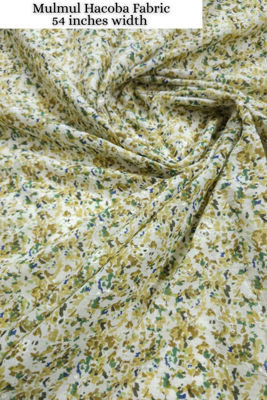 White Shade Base Golden Flowers Cotton Hakoba Print.