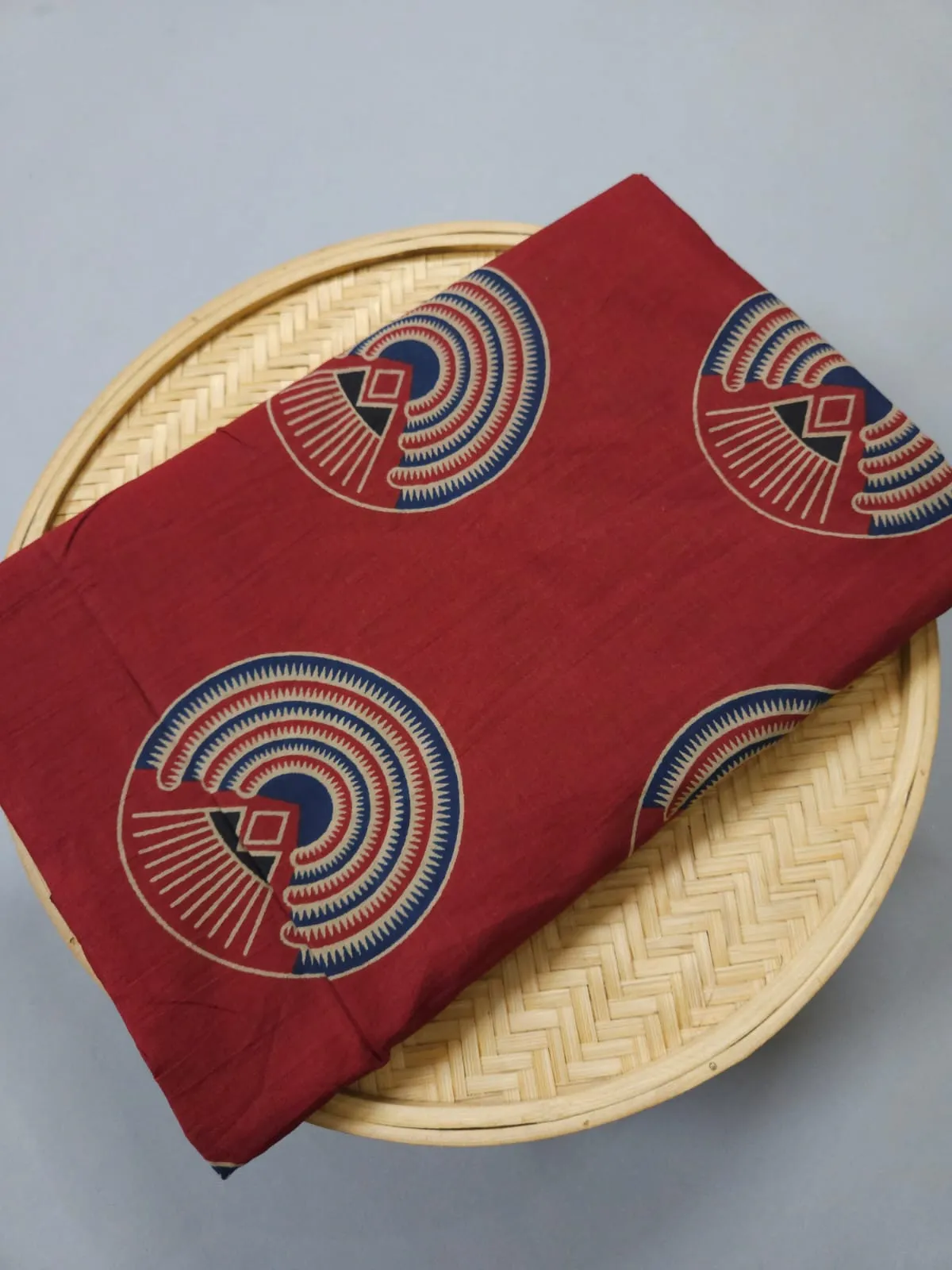 Marron Shade Base Traditional Ajrakh Circle Figure Block Print.