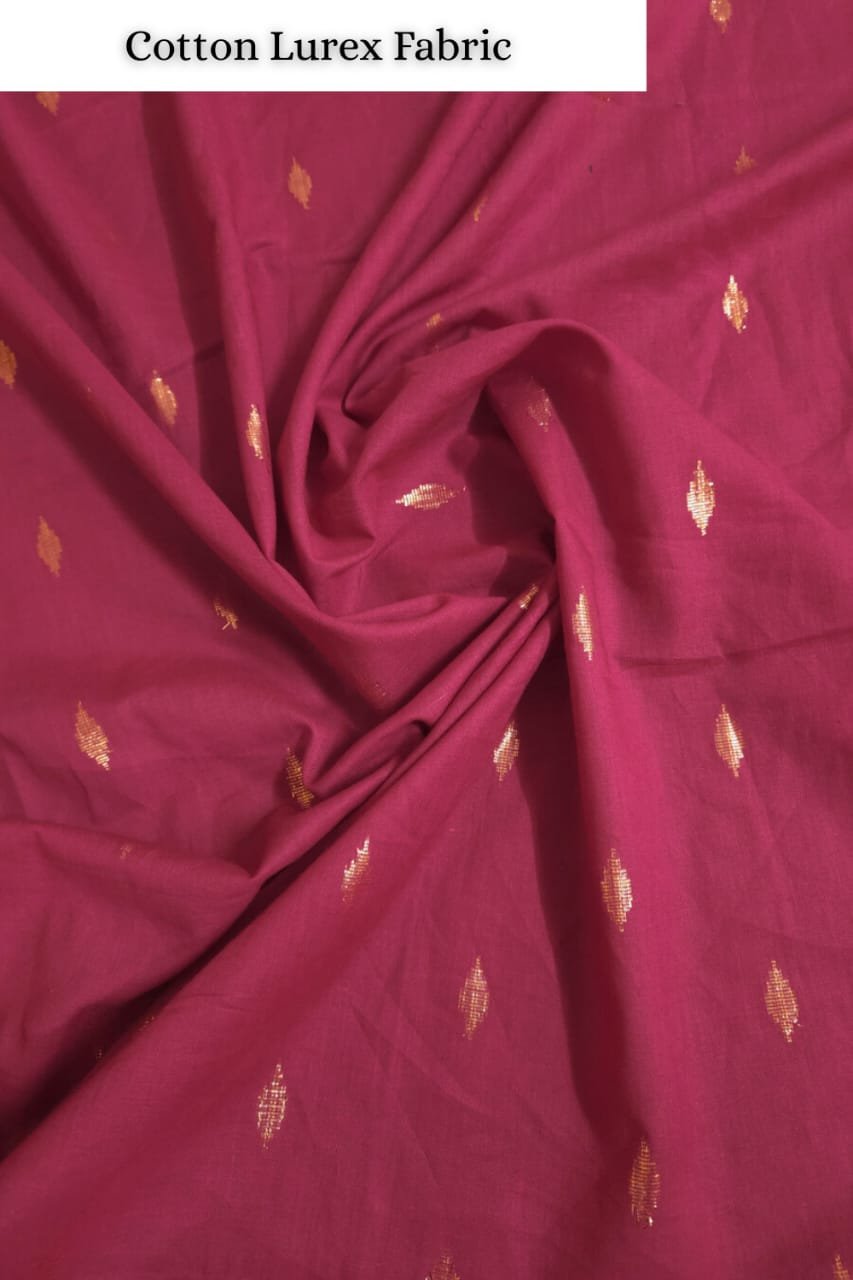 Magenta Shade Base Cotton Golden Lurex Fabric.