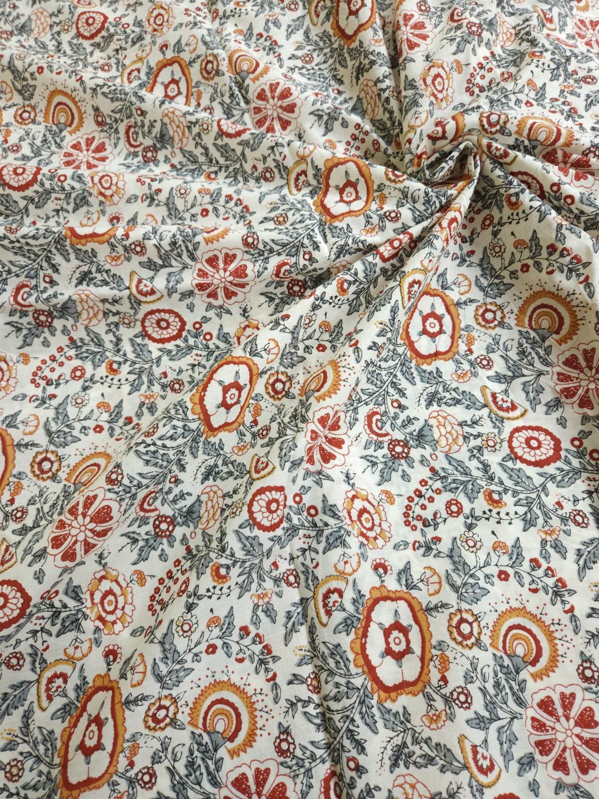 Off White Shade Base Traditional Jaipuri Jaal Block Print, Cotton Fabric.