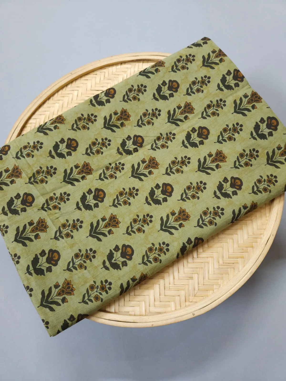 Mehandi Tone Shade Base Traditional Sanganeri Butty Print.