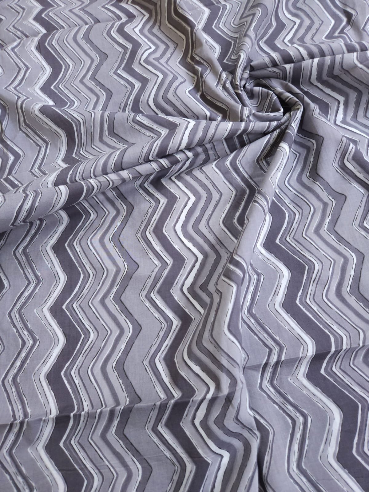Grey Shade Base Zigzag Print, Cotton Fabric,
