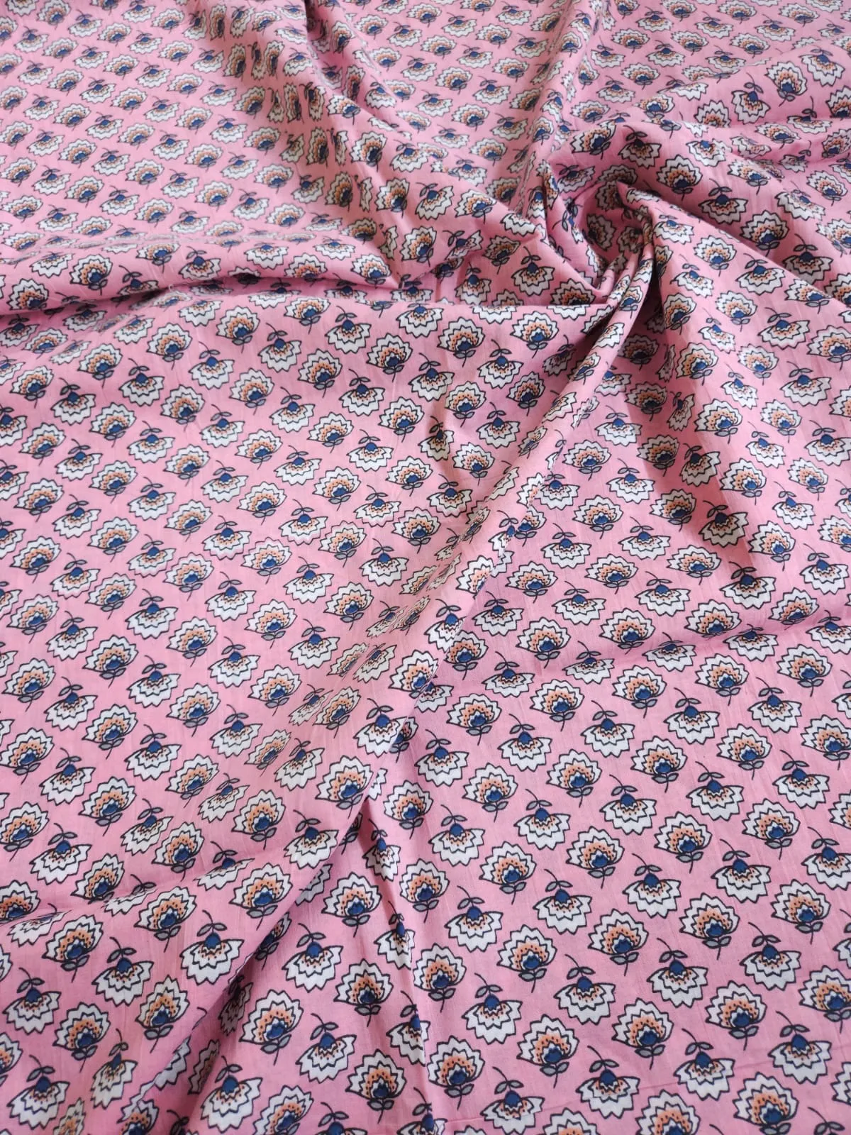 Pink Shade Base Small Sanganeri Butty Print, Cotton Fabric.