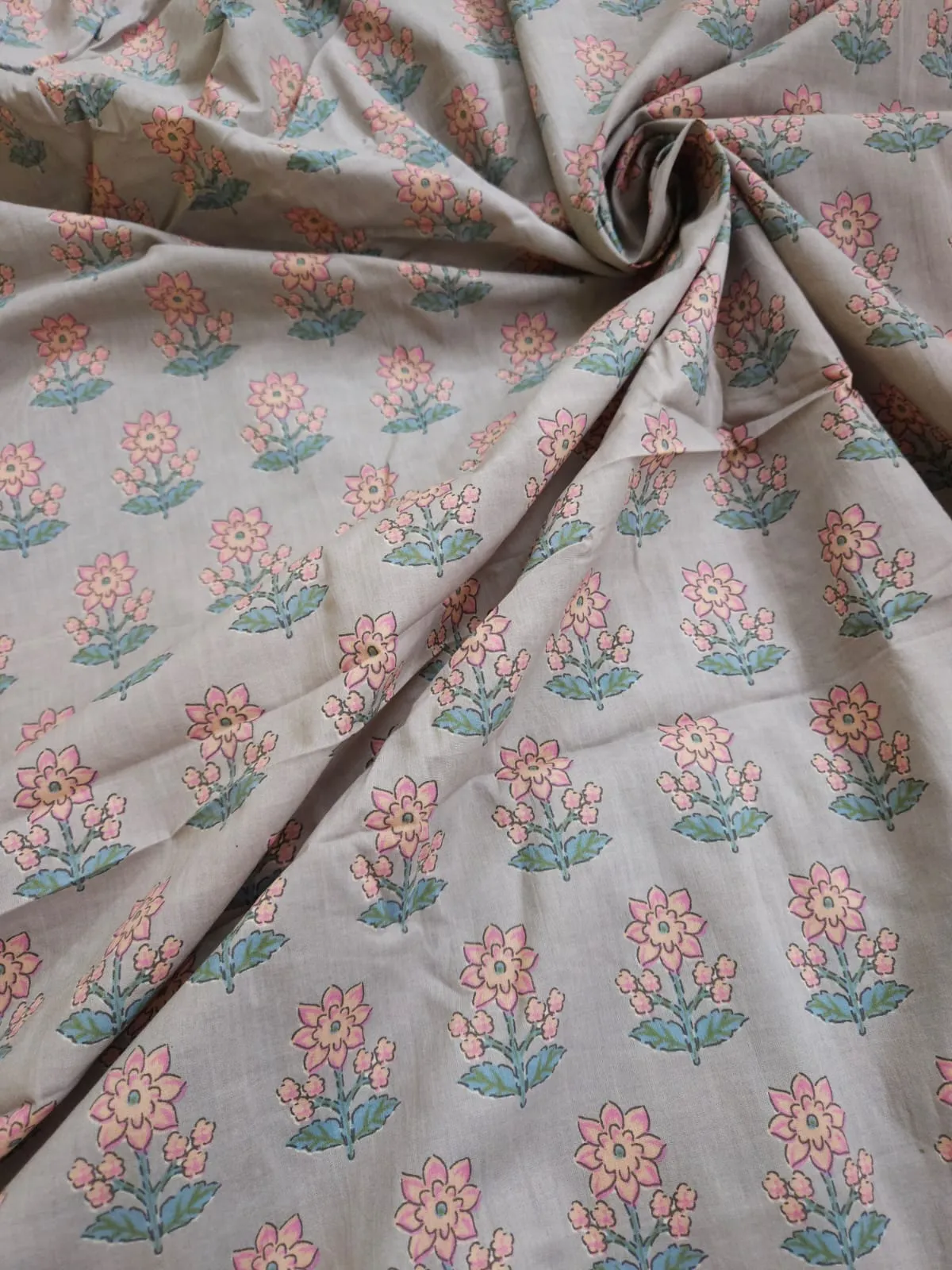 Grey Shade Base Traditional Block Print, Cotton Fabric.