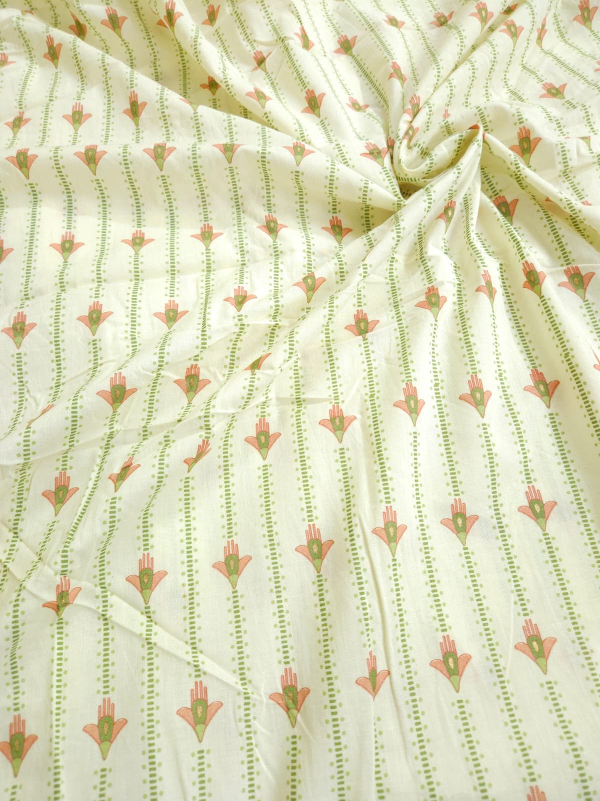 Traditional Symmetric Lines Block Print, Cotton Fabric.