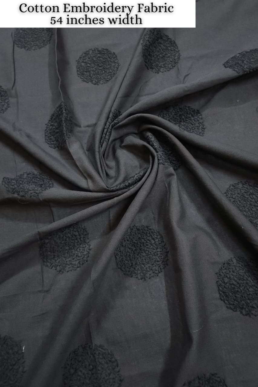 Black Shade Base Cotton Round Figure Embroidery Fabric.