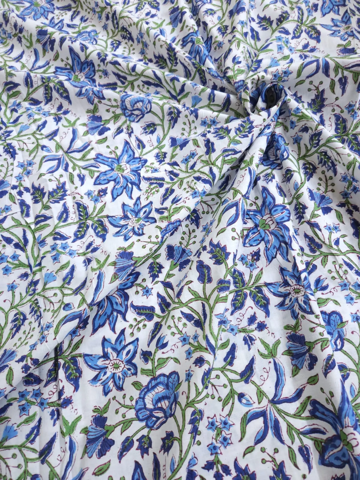 White Shade Base Sanganeri Flower Jaal Block Print, Cotton Fabric.
