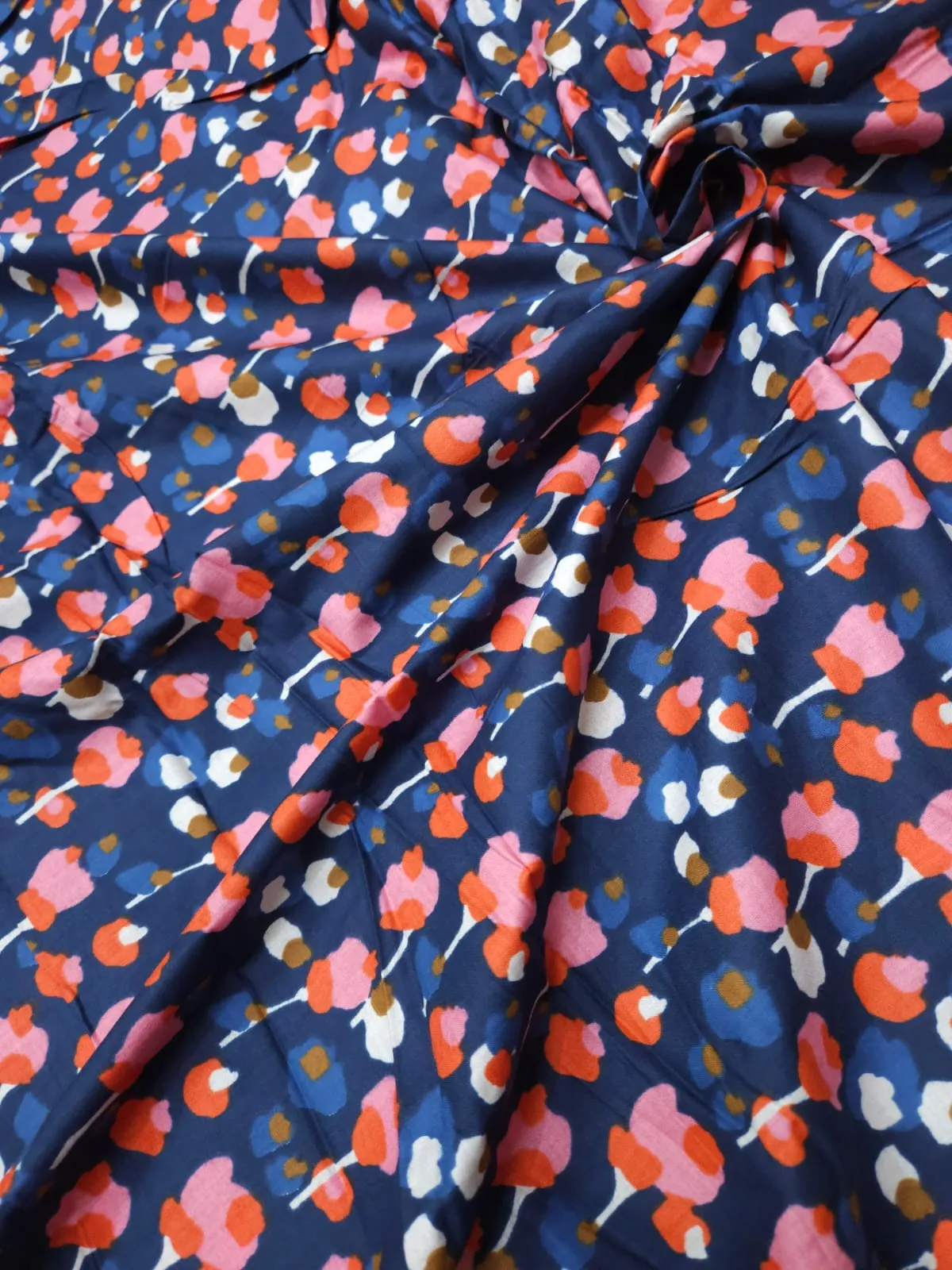 Navy Blue Shade Base Abstract Figure Print, Cotton Fabric.
