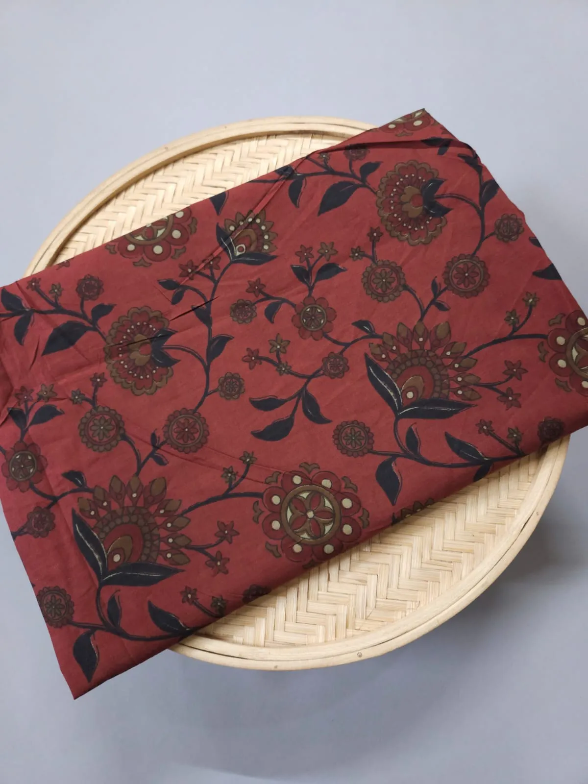 Maroon Shade Base Traditional Ajrakh Flower Jaal Print.