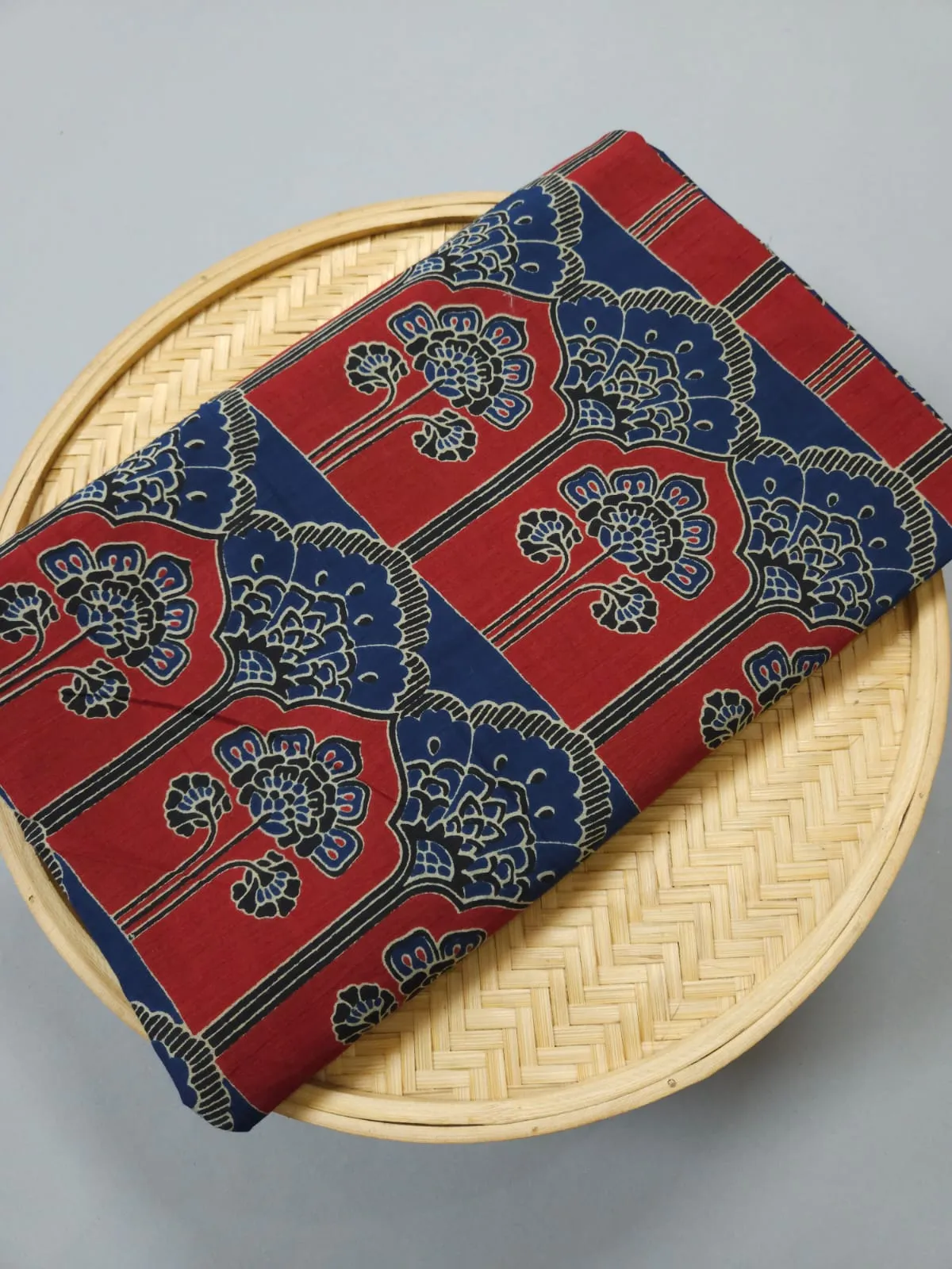 Maroon And Blue Shade Base Ajrakh Abstract Print.
