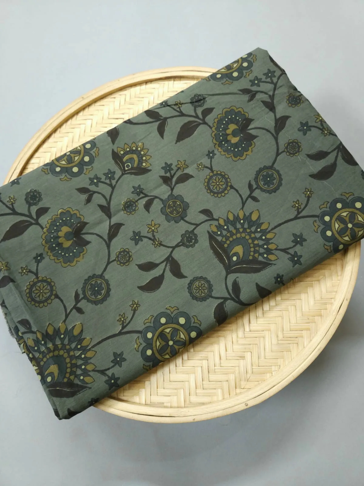 Dark Tone Ajrakh Flower Jaal Block Print.