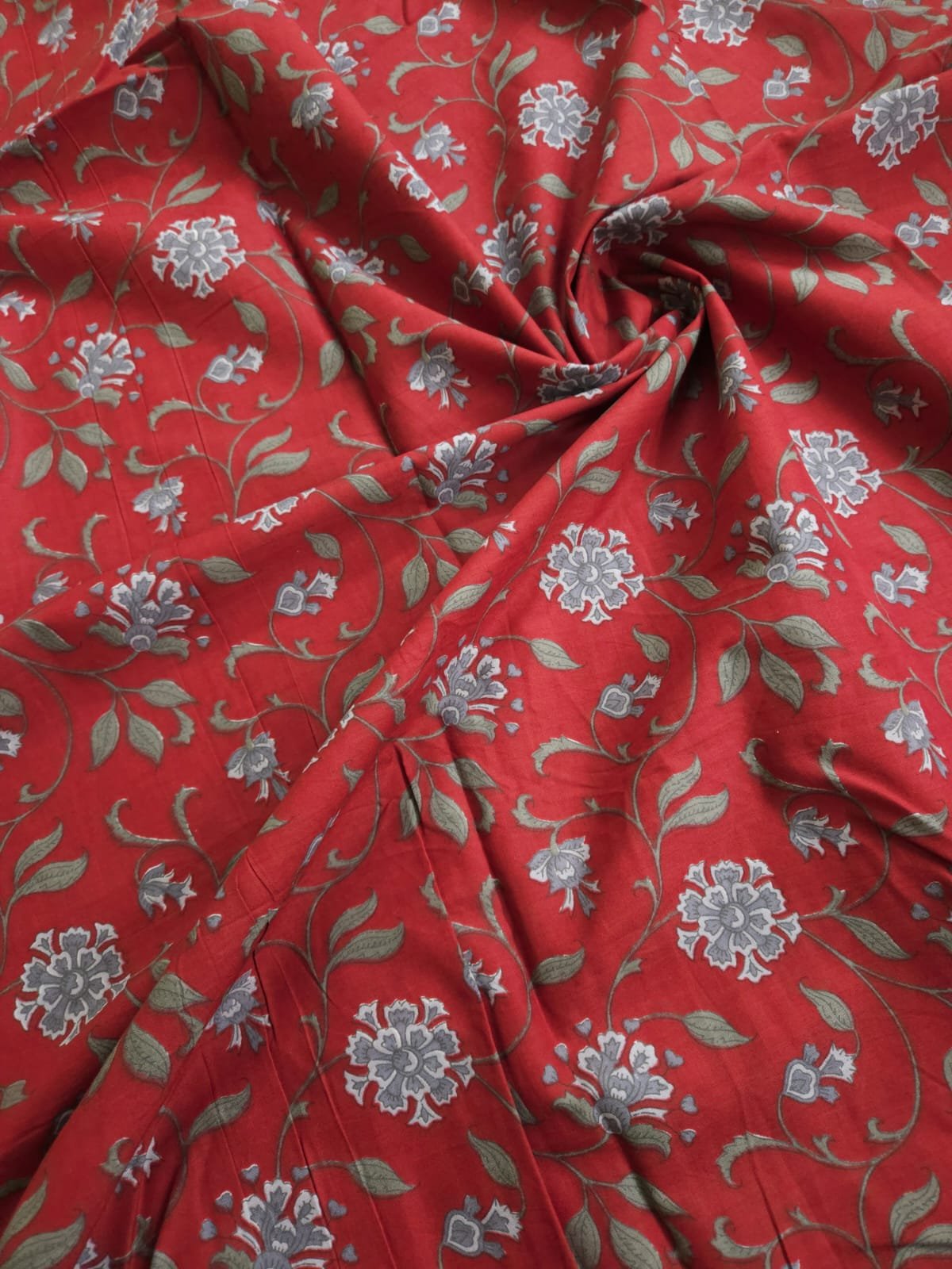 Red Shade Base Jaipuri Flower Jaal Block Print, Cotton Fabric.