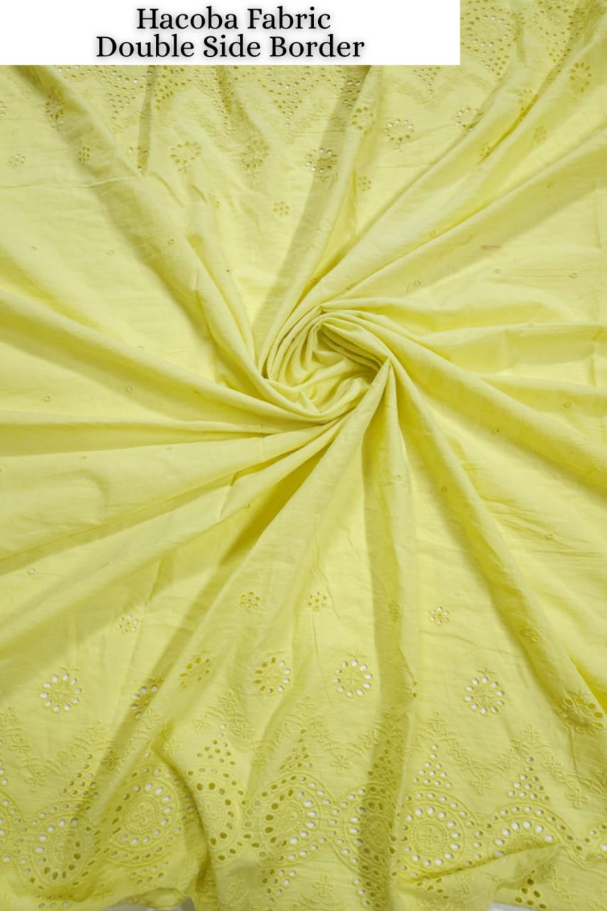 Yellow Shade Base Cotton Double Side Border Cotton Hakoba Fabric.