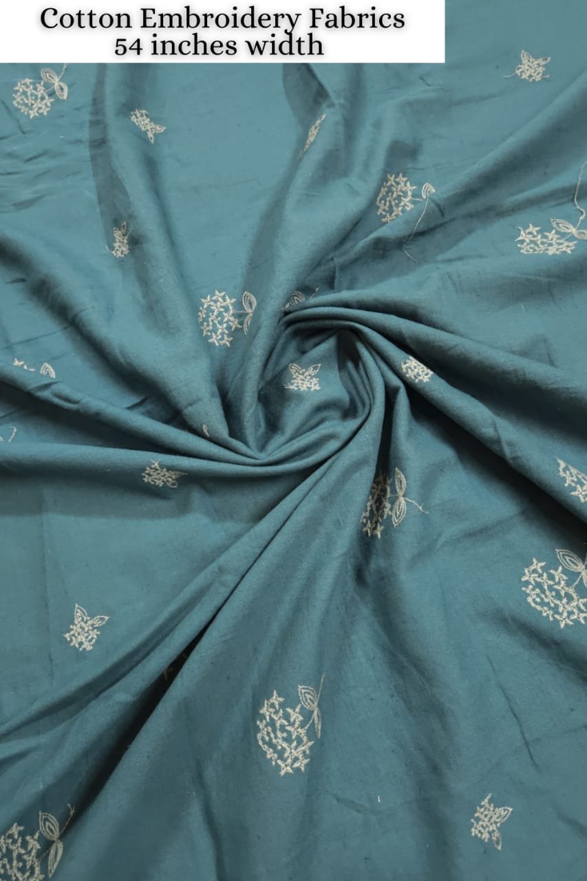 Ray Blue Shade Base Cotton Embroidery Fabric.