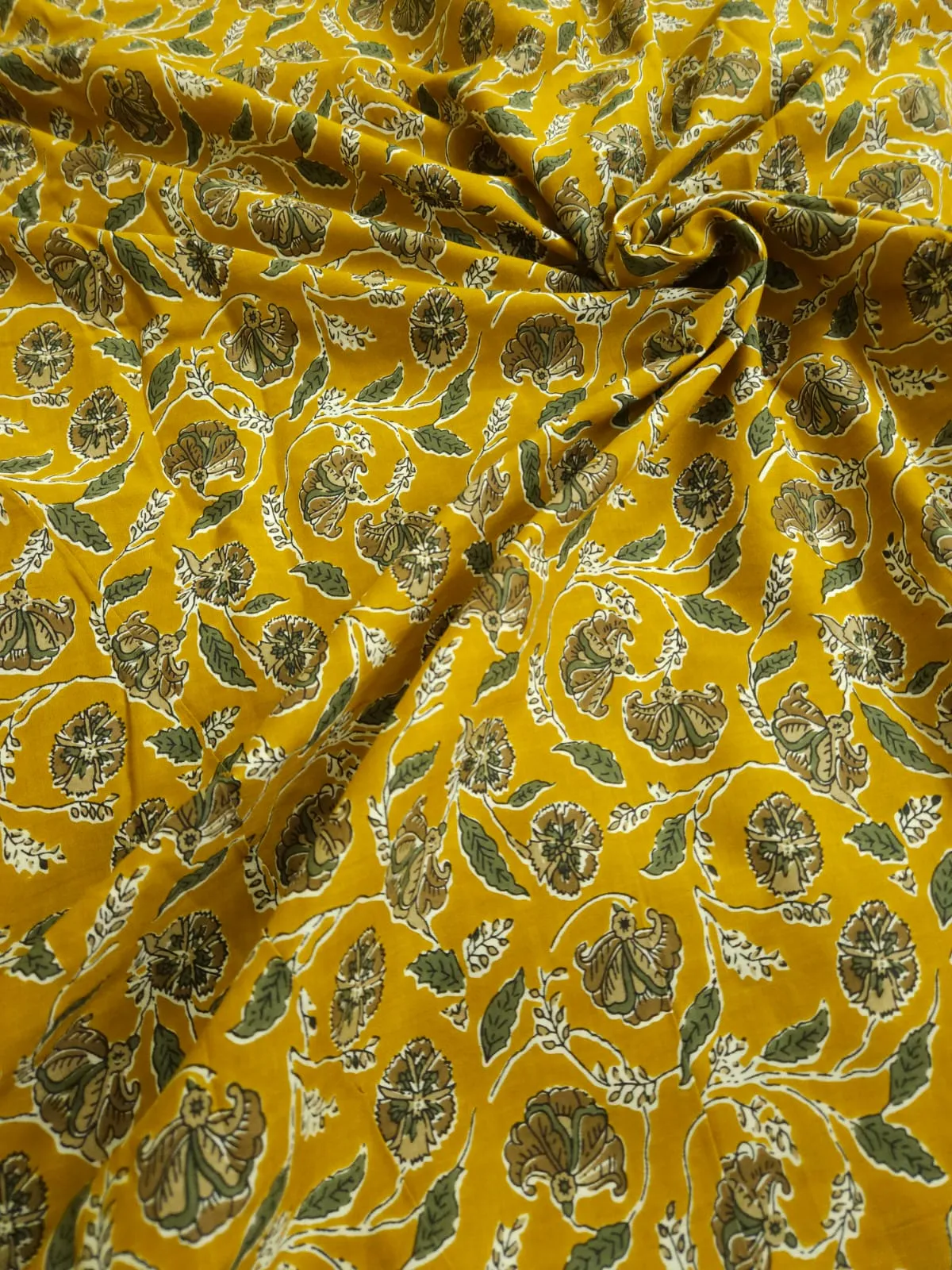 Mustard Shade Base Sanganeri Traditional Flower Jaal Block Print, Cotton Fabric.