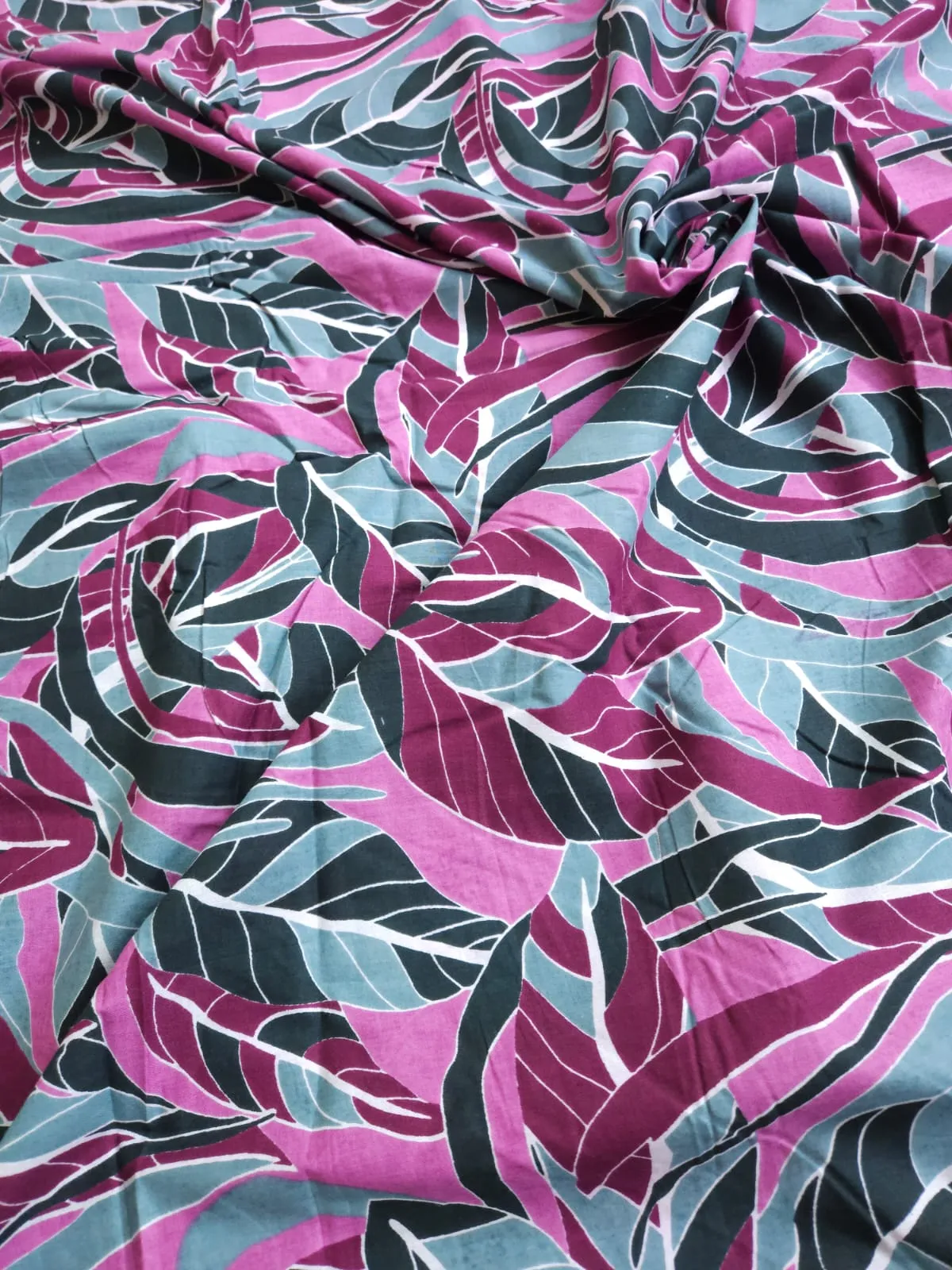 Multicolour Leaves Abstract Print On Overall Fabric, Cotton Fabric.