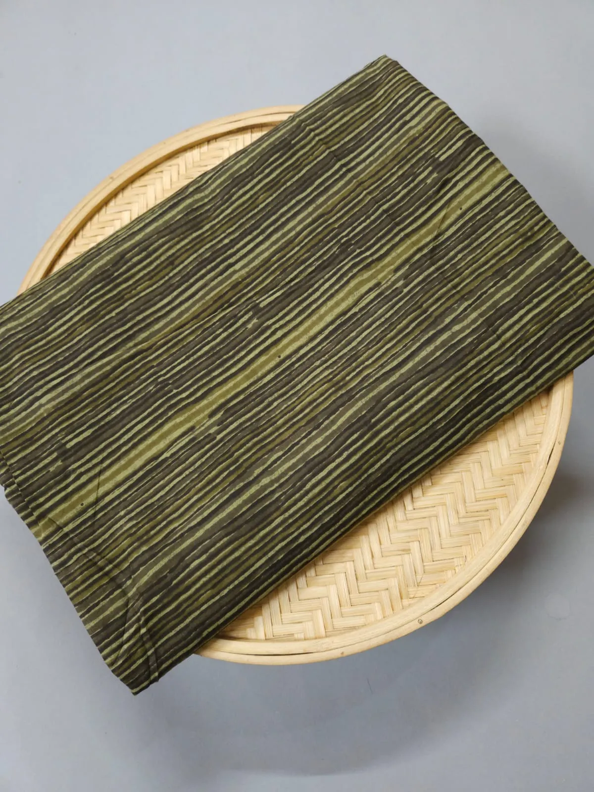 Olive Green Shade Base Ajrakh Stripes Print.