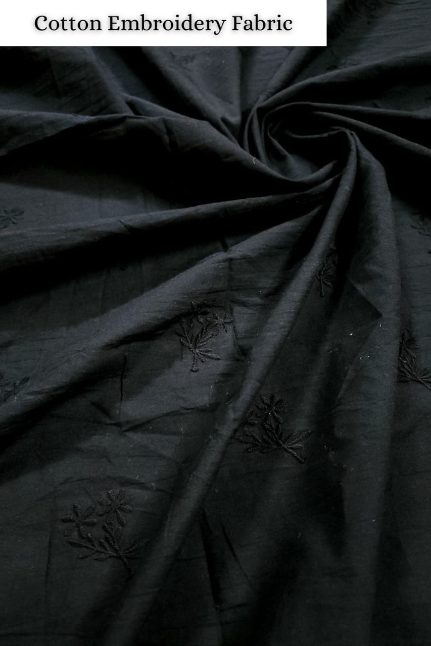 Black Shade Base Small Round Circle Cotton Embroidery Fabric.