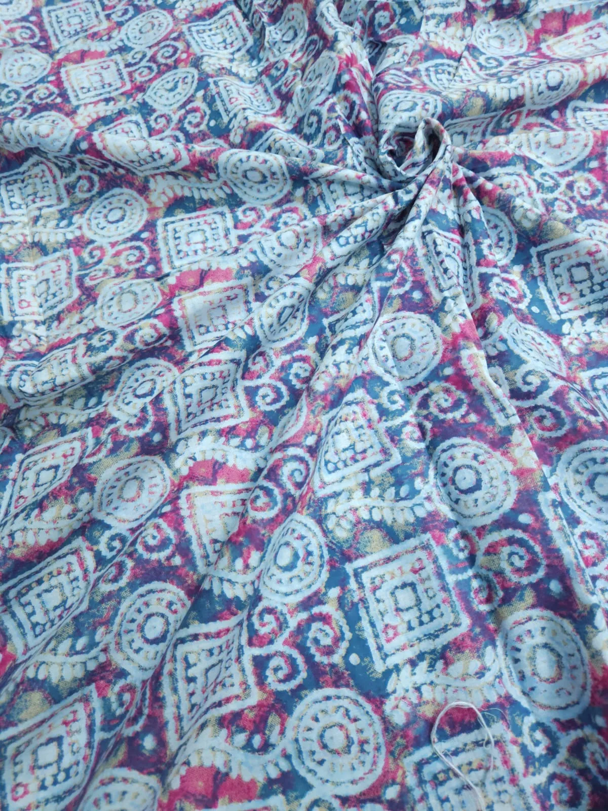 Blue Shade Base Geometric Abstract Print, Cotton Fabric.