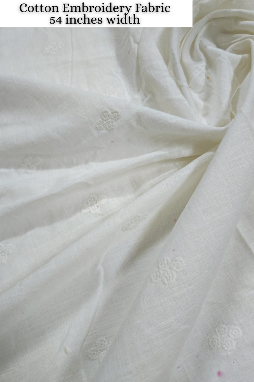 White Shade Base Small Figure Cotton Embroidery Fabric.