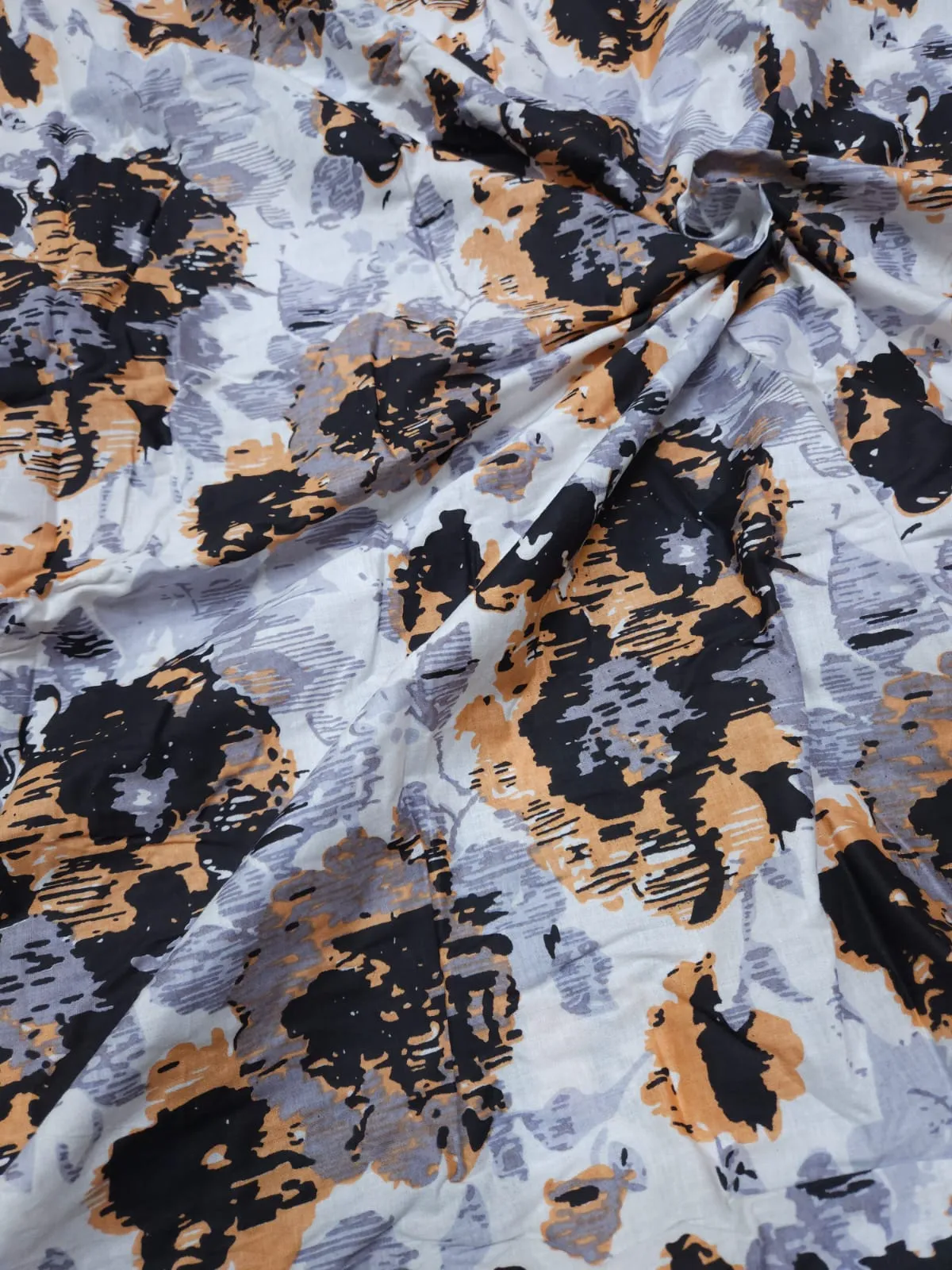 White Shade Base Abstract Tie And Die Print, Cotton Fabric.