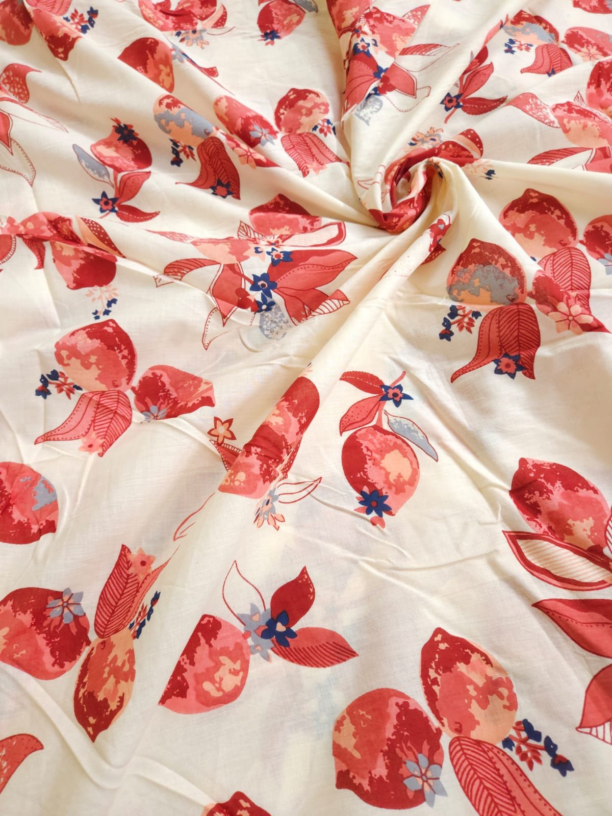 Cream Shade Base Flower Jaal Block Print, Cotton Fabric.