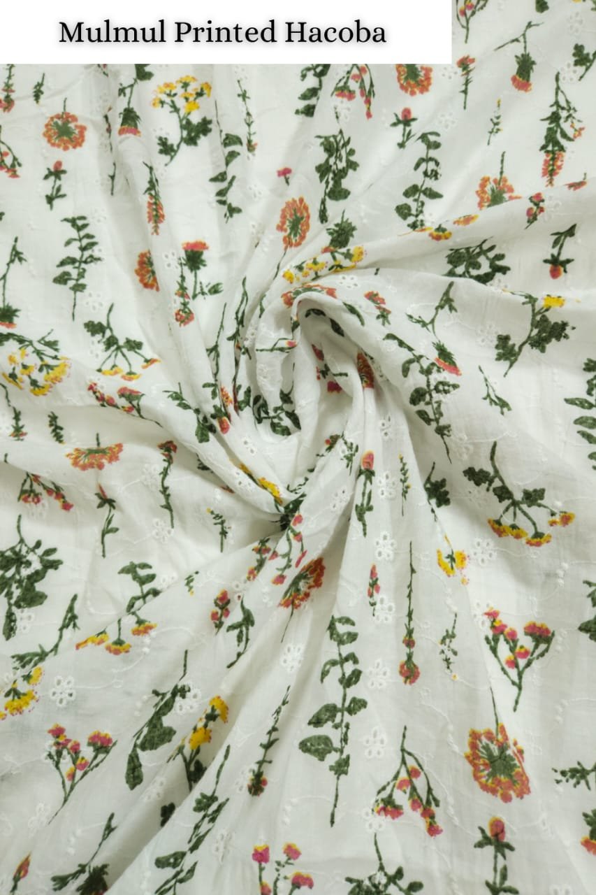 White Shade Base Multicolour Flowers Cotton Hakoba Print.