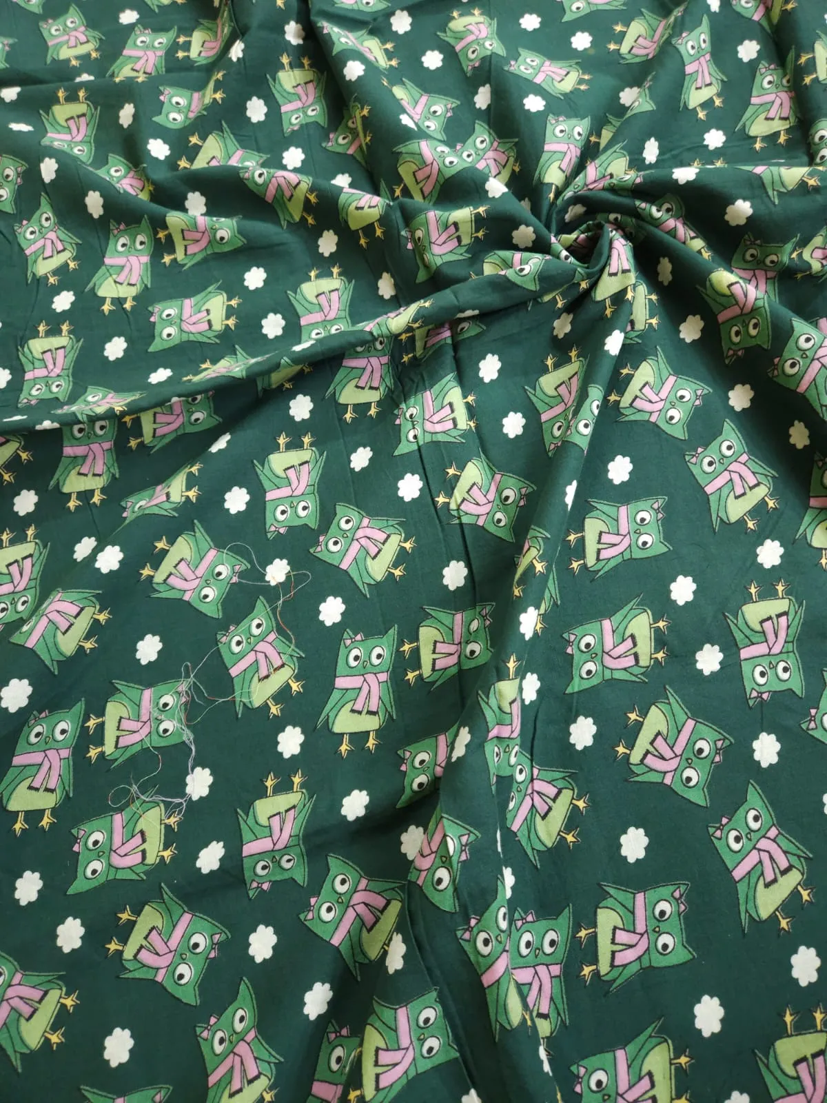 Bottle Green Shade Base Animal Figure Print, Cotton Fabric.