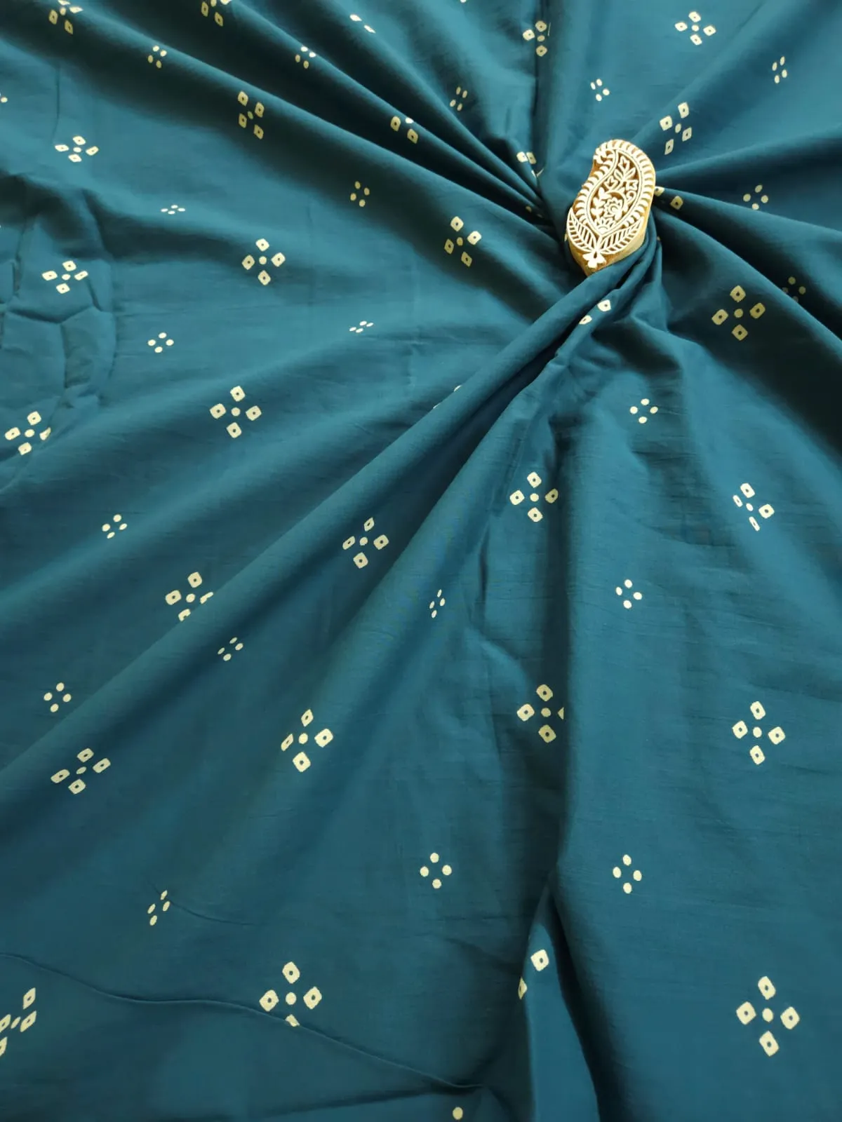 Teal Blue Shade Base Bandhej Print, Cotton Fabric.