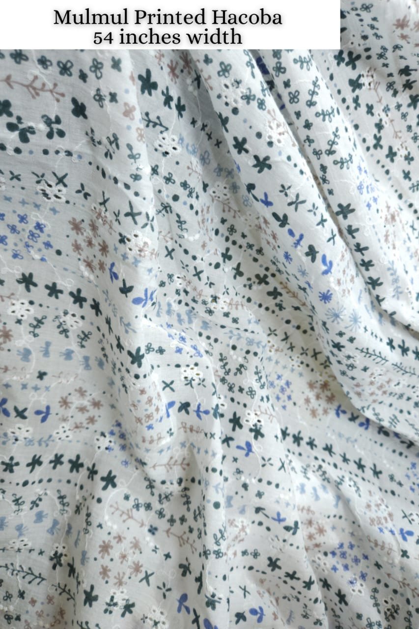 White Shade Base Blue Colour Stripes Cotton Hakoba Print.