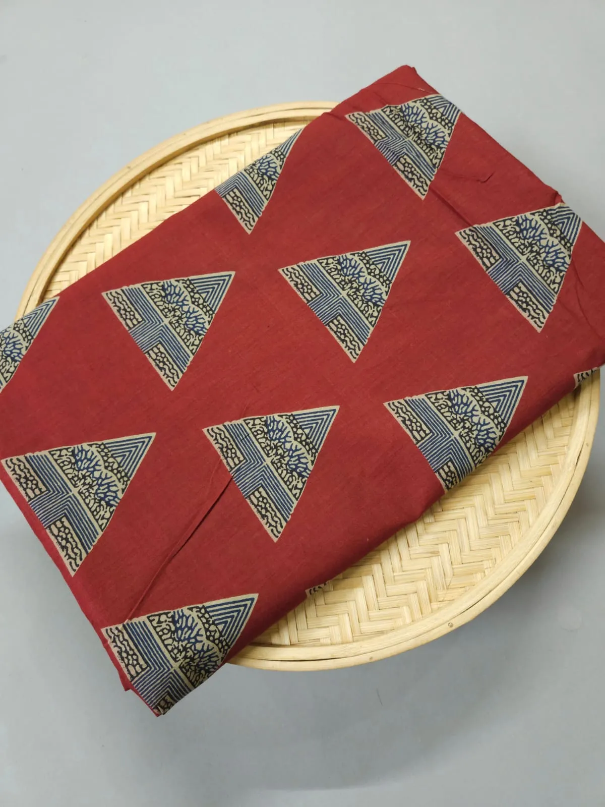 Maroon Shade Base Triangle Figure Block Print.