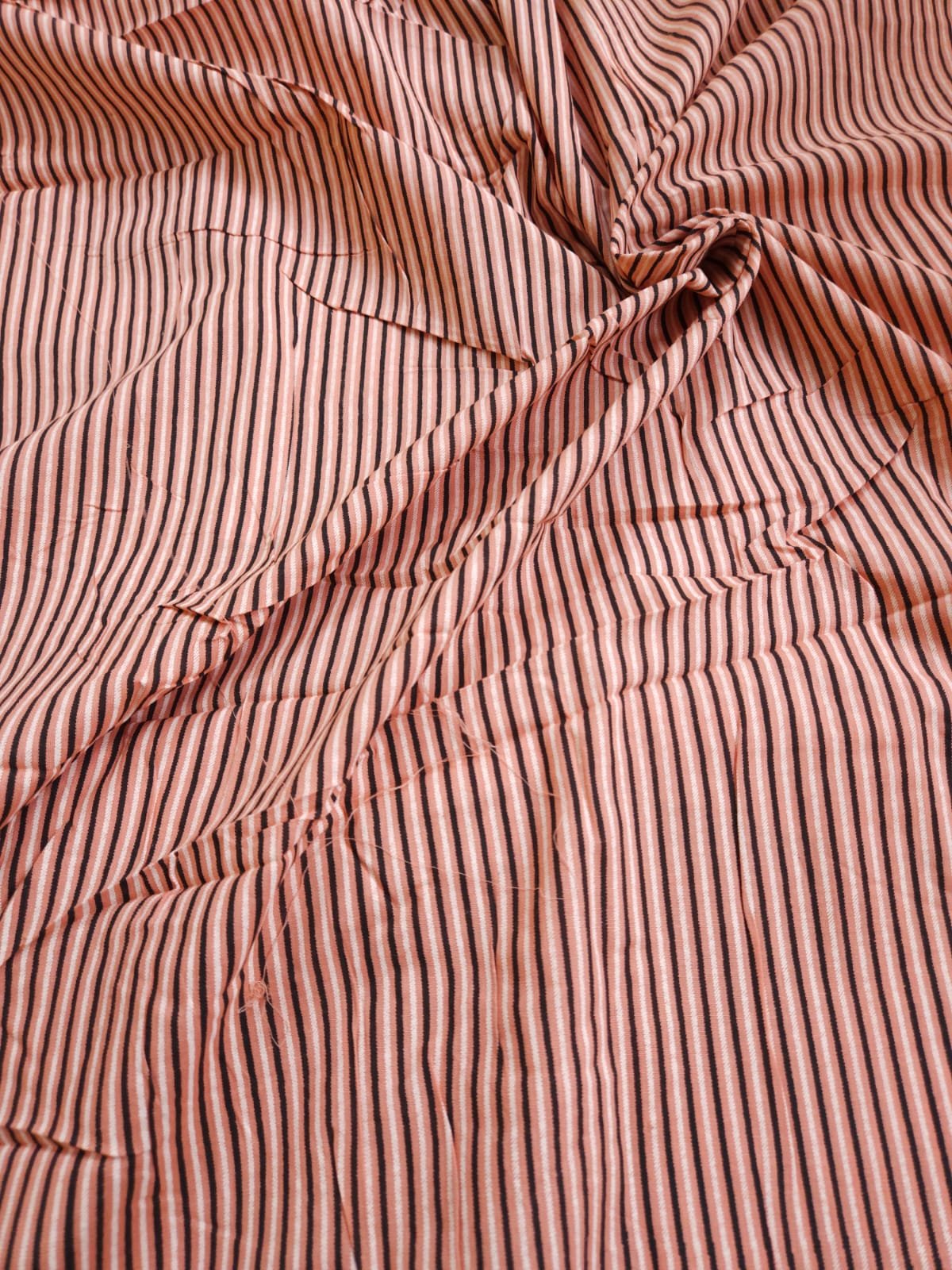 Brick Red Shade Base Stripes Print, Cotton Fabric.