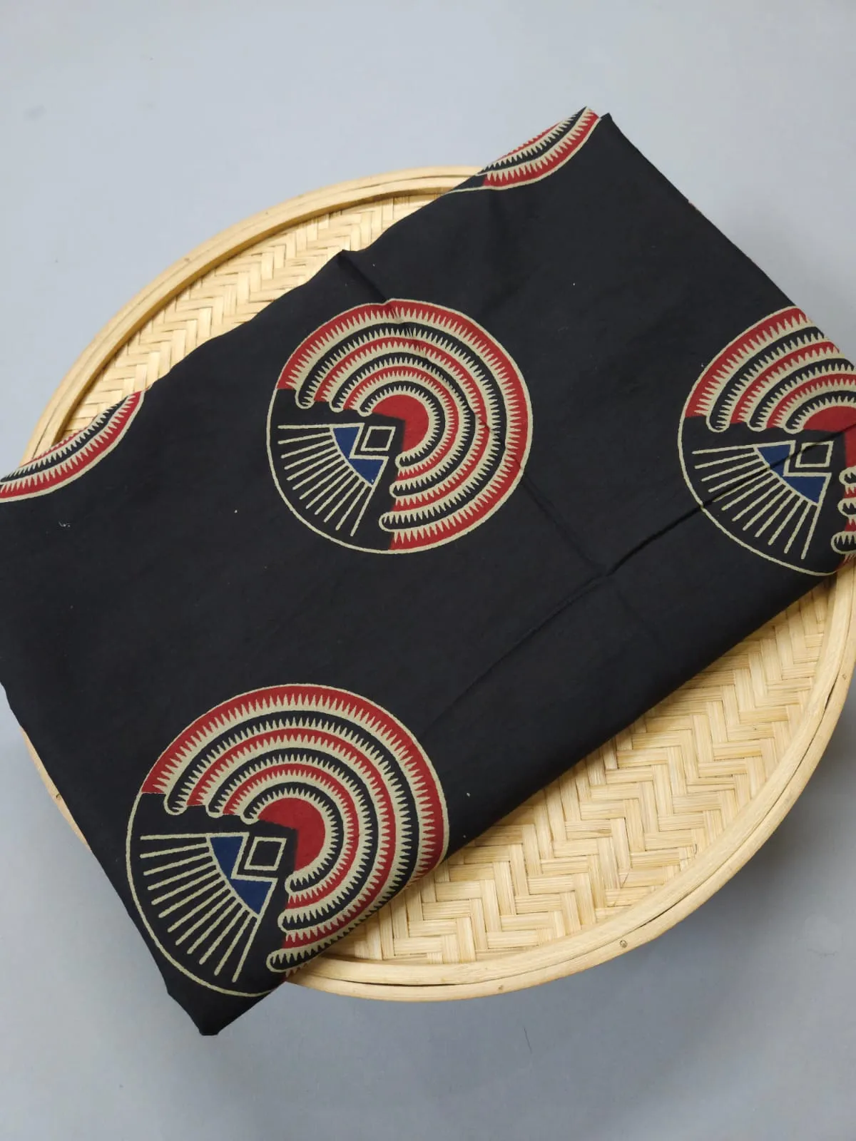 Black Shade Base Cotton Ajrakh Circle Print.