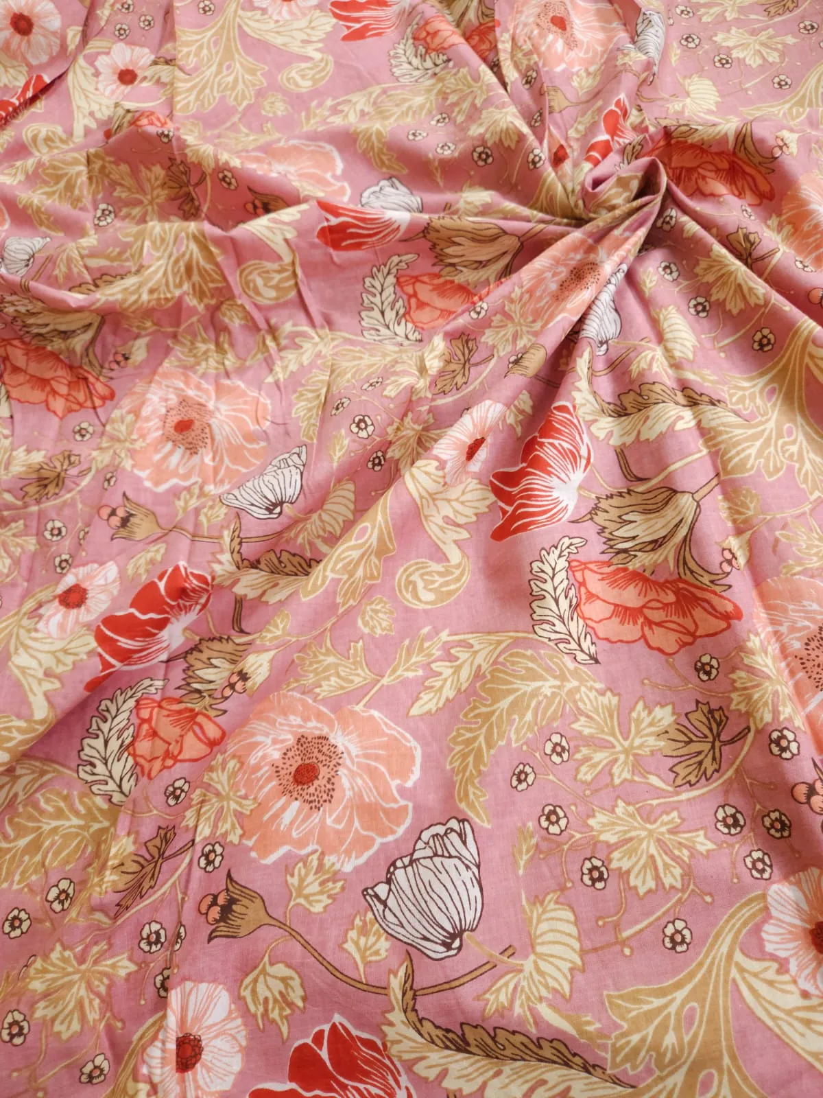Pastel Shade Base Sanganeri Flower Jaal Print, Cotton Fabric.