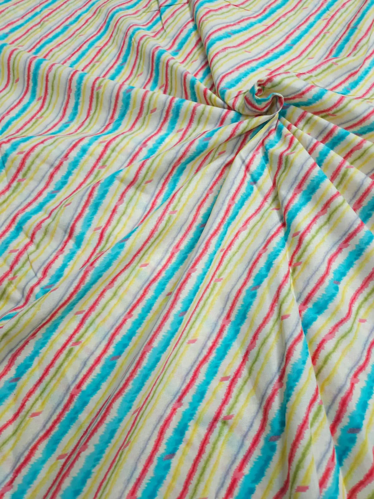 Multicolour Lehariya Print On Overall Fabric, Cotton Fabric.