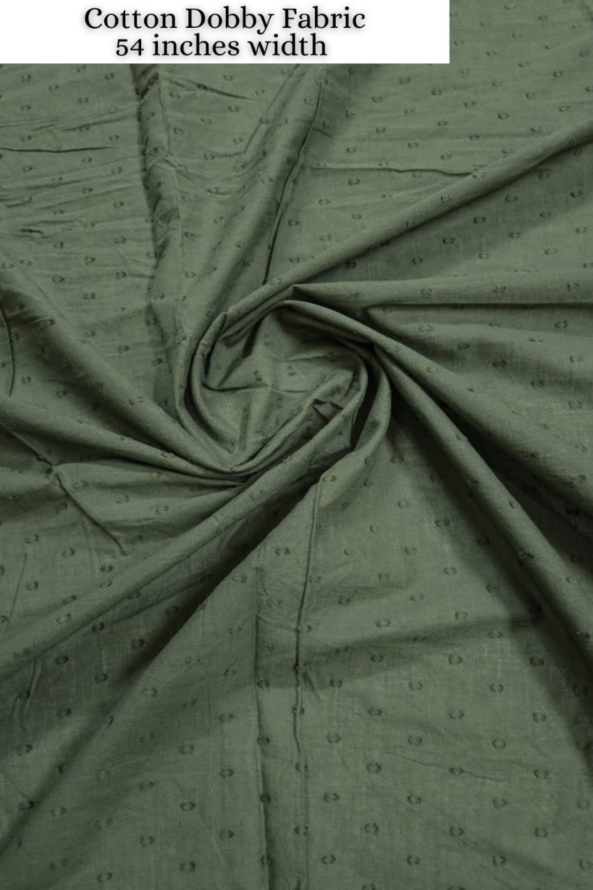 Olive Green Shade Base Cotton Dobby Fabric.